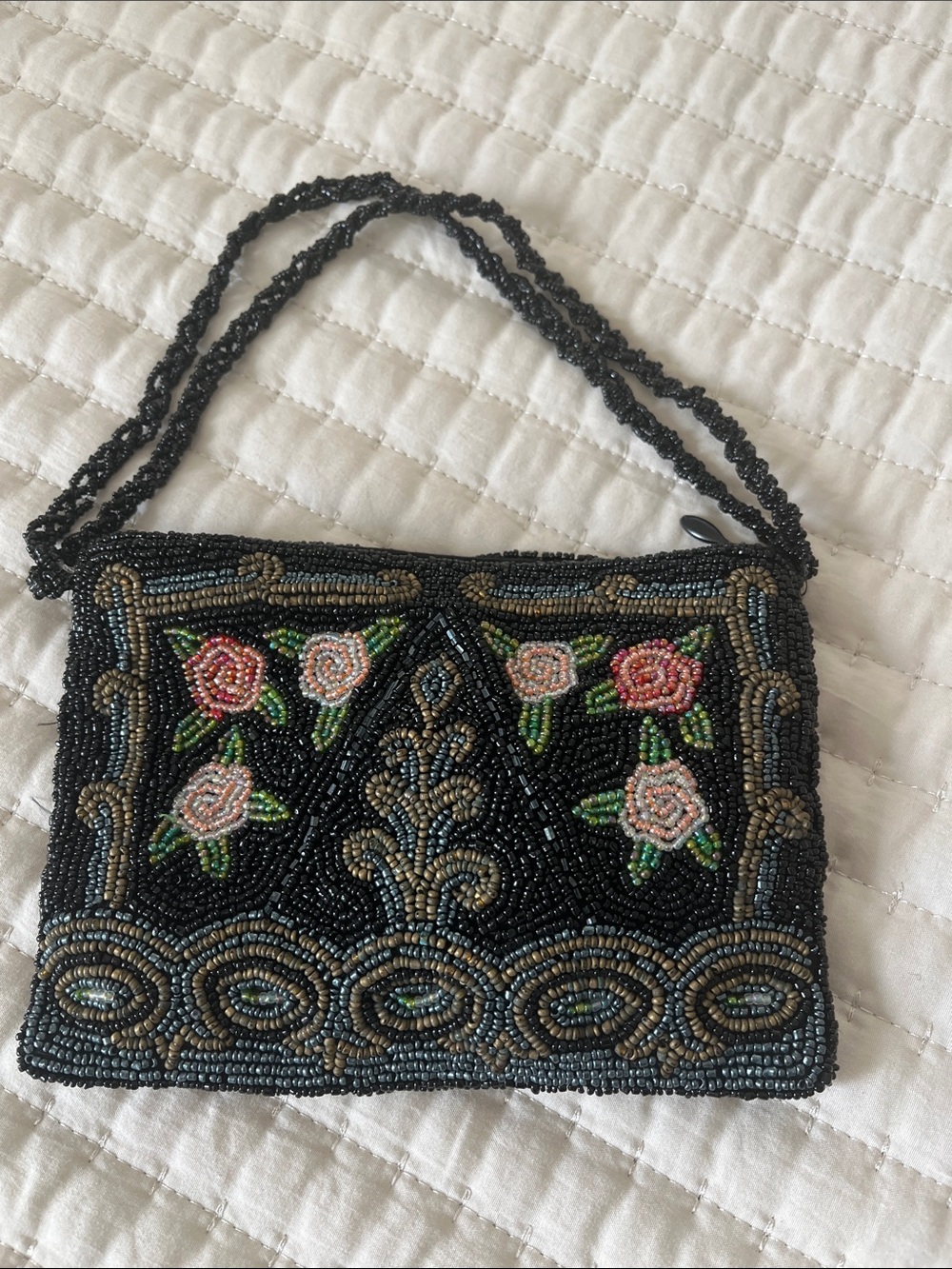 Black Beaded Floral Evening Bag